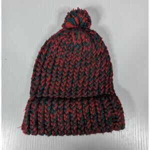 Crochet Hat Youth Size Homeade Red Green Pom Beanie
